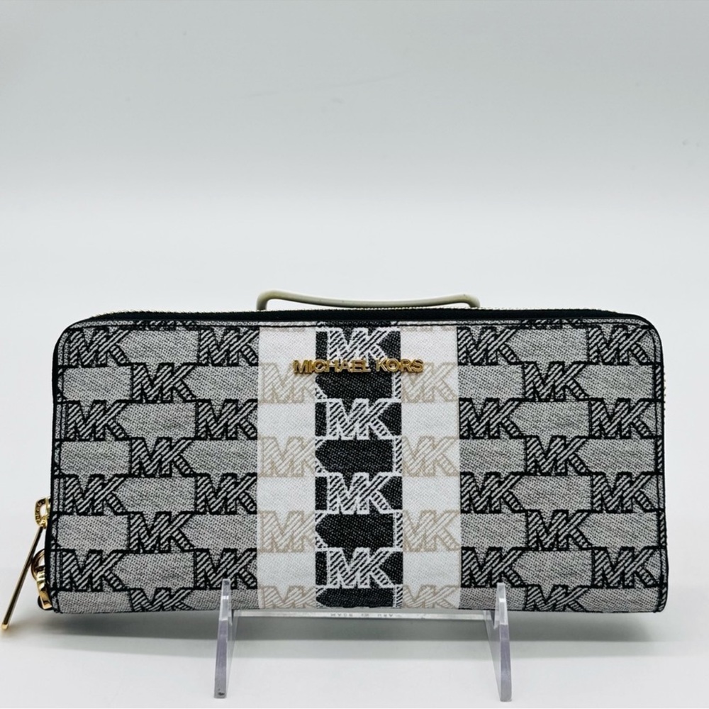 Michael Kors Large Continental Wallet Wristlet Black/White - Picture 3 of 10